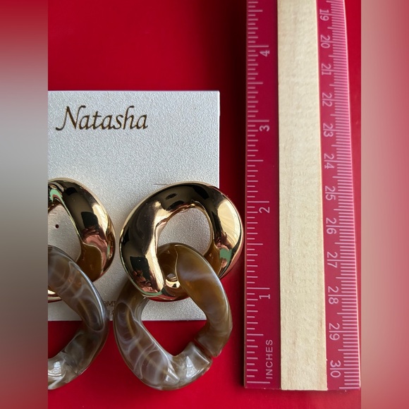Natasha Couture Gold and Tan Statement Earrings - Picture 6 of 6